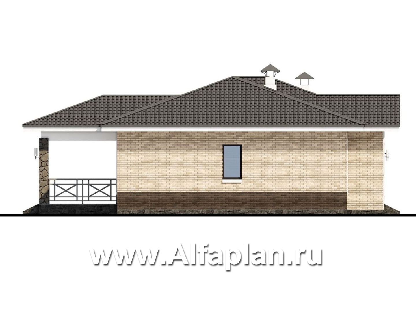 Проекты домов Альфаплан - «Мельпомена» - стильный одноэтажный коттедж с террасой - изображение фасада №3