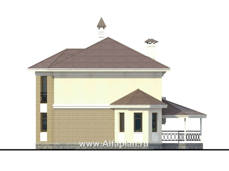«Классика» -  проект двухэтажного дома с эркером и с навесом для авто - превью фасада дома