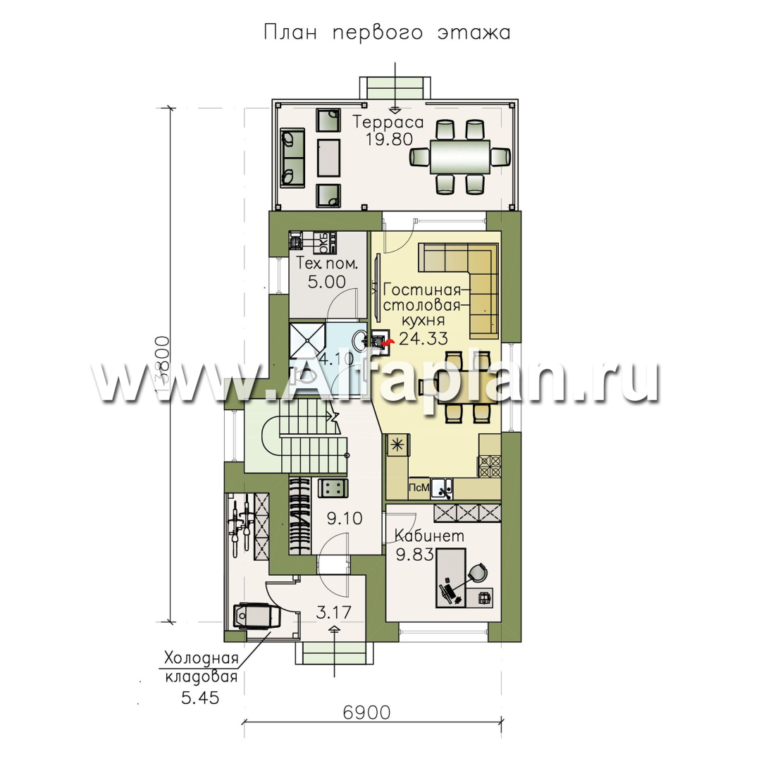 Проекты домов Альфаплан - «Арс» - дом с плоской кровлей для узкого участка - изображение плана проекта №1