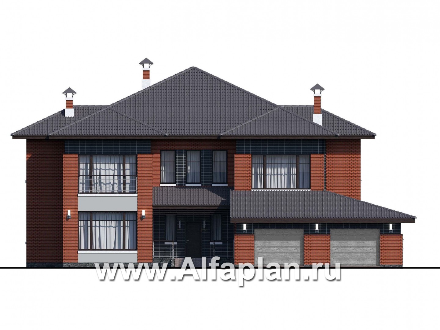 «Рейн» - проект двухэтажного дома, вилла со вторым светом в холле, с террасой и с гаражом на 2 авто - фасад дома