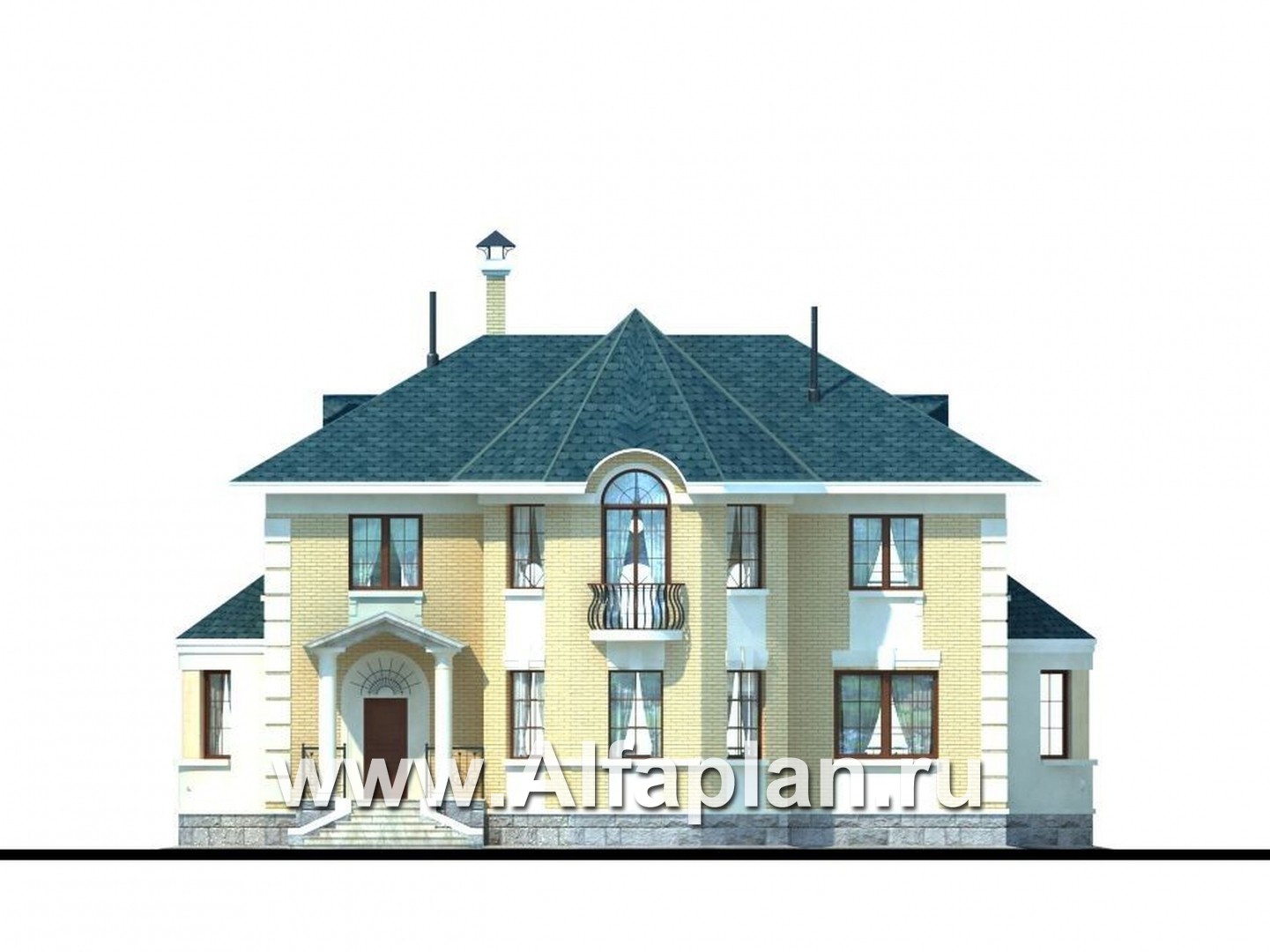 «Белта» - проект двухэтажного дома из газобетона, планировка со вторым светом в гостиной, с эркером и террасой - фасад дома