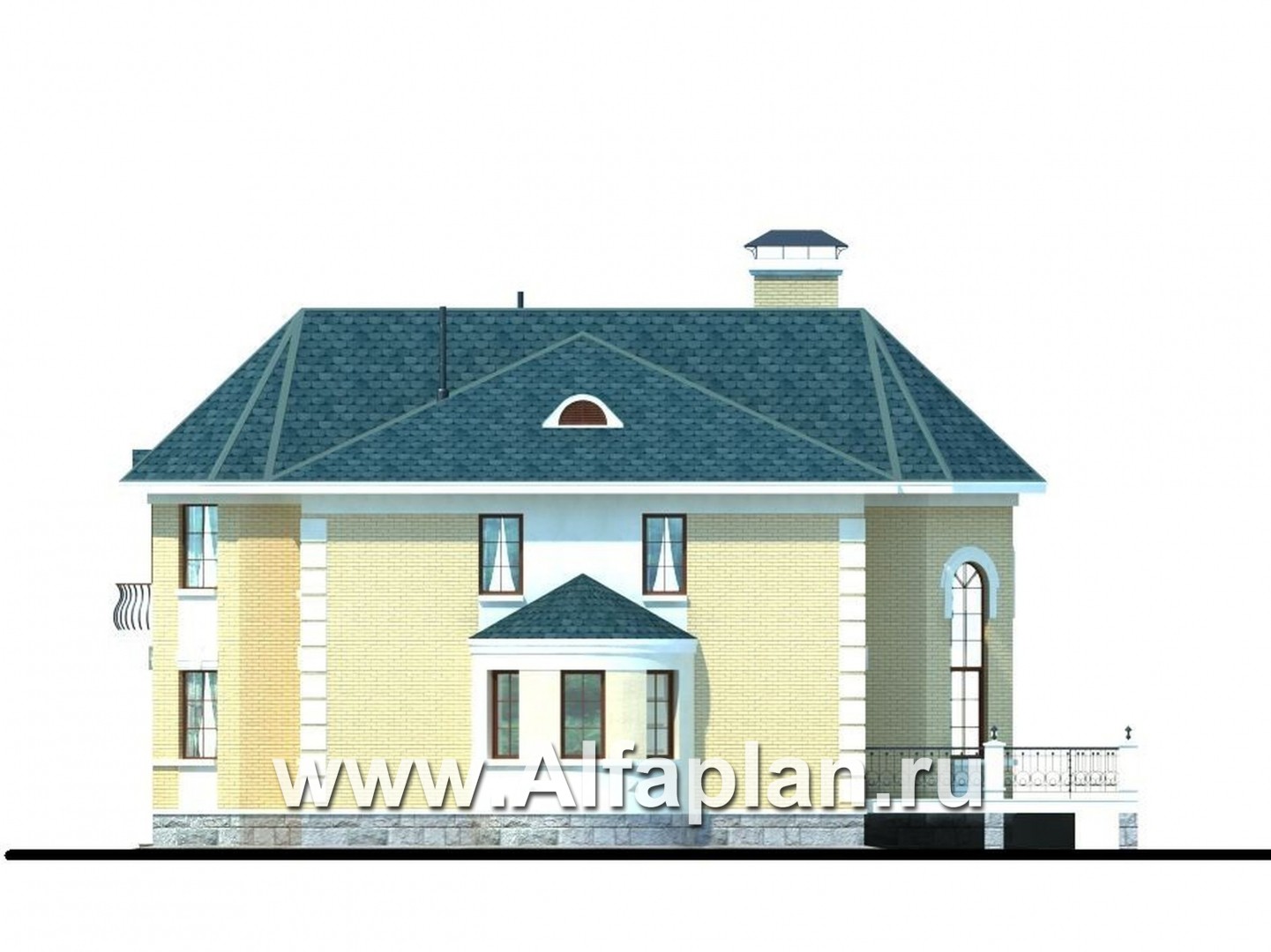 «Белта» - проект двухэтажного дома из газобетона, планировка со вторым светом в гостиной, с эркером и террасой - фасад дома