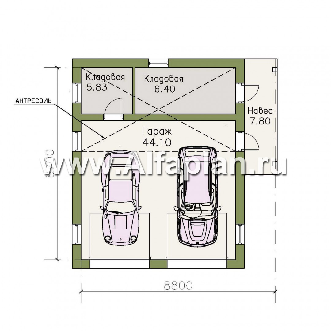 Проект гаража на 2 авто - план дома