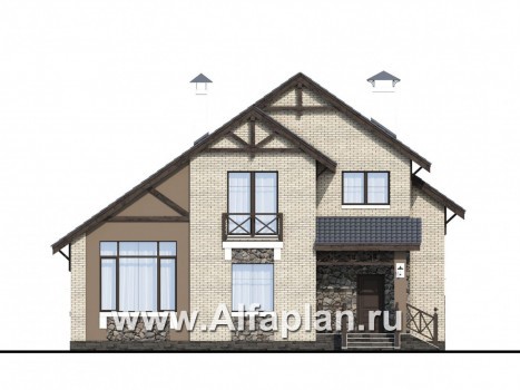 «Простор» -  проект двухэтажного дома из кирпича, планировка с высокой гостиной, в американском стиле - превью фасада дома