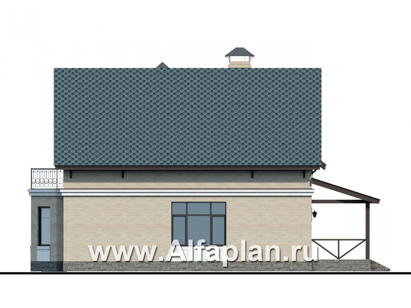 «Времена года» - проект дома с мансардой из газоблоков, с эркером и террасой - фасад дома