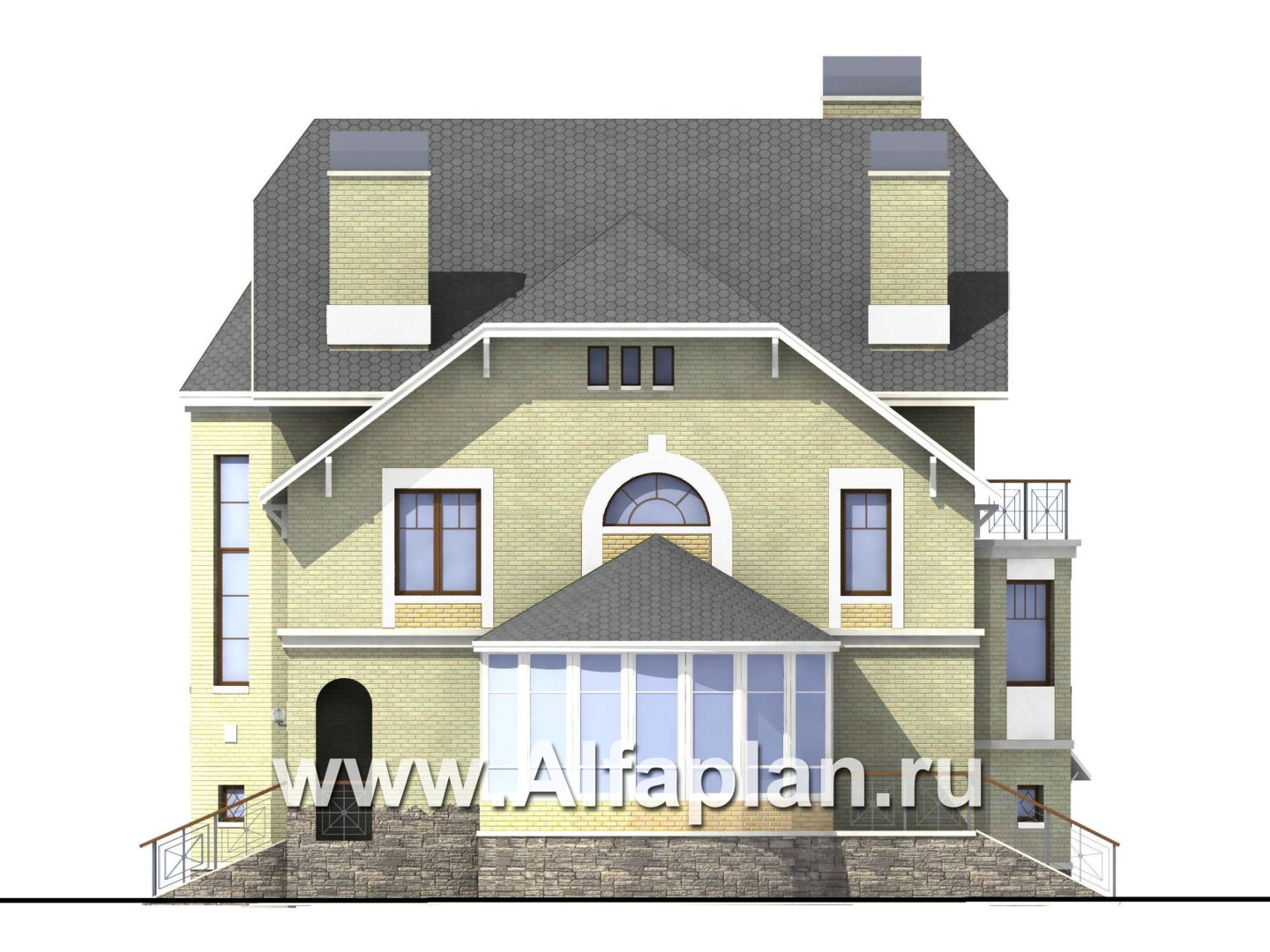 «Верона» - проект трехэтажного дома, с эркером и с верандой, с гаражом - фасад дома