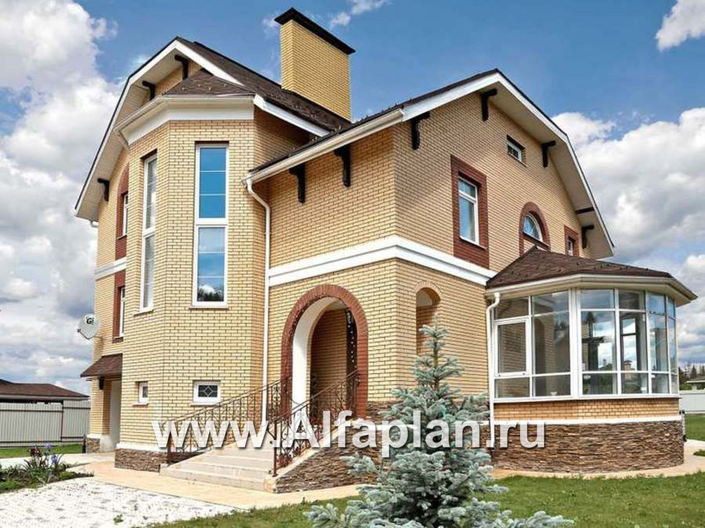 «Верона» - проект трехэтажного дома, с эркером и с верандой, с гаражом - основное изображение