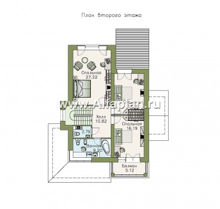 «Вектор» - проект двухэтажного дома из газобетона с кабинетом и с террасой - превью план дома