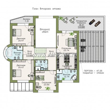 «Глория» - проект эксклюзивного дома, вилла с бассейном и зимним садом, со вспомогательным домом, гараж на 3 авто - превью план дома
