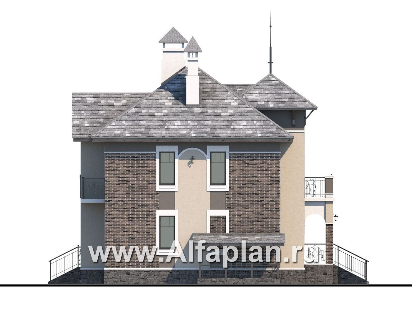 Проекты домов Альфаплан - «Разумовский» - элегантный коттедж с цоколем - изображение фасада №3