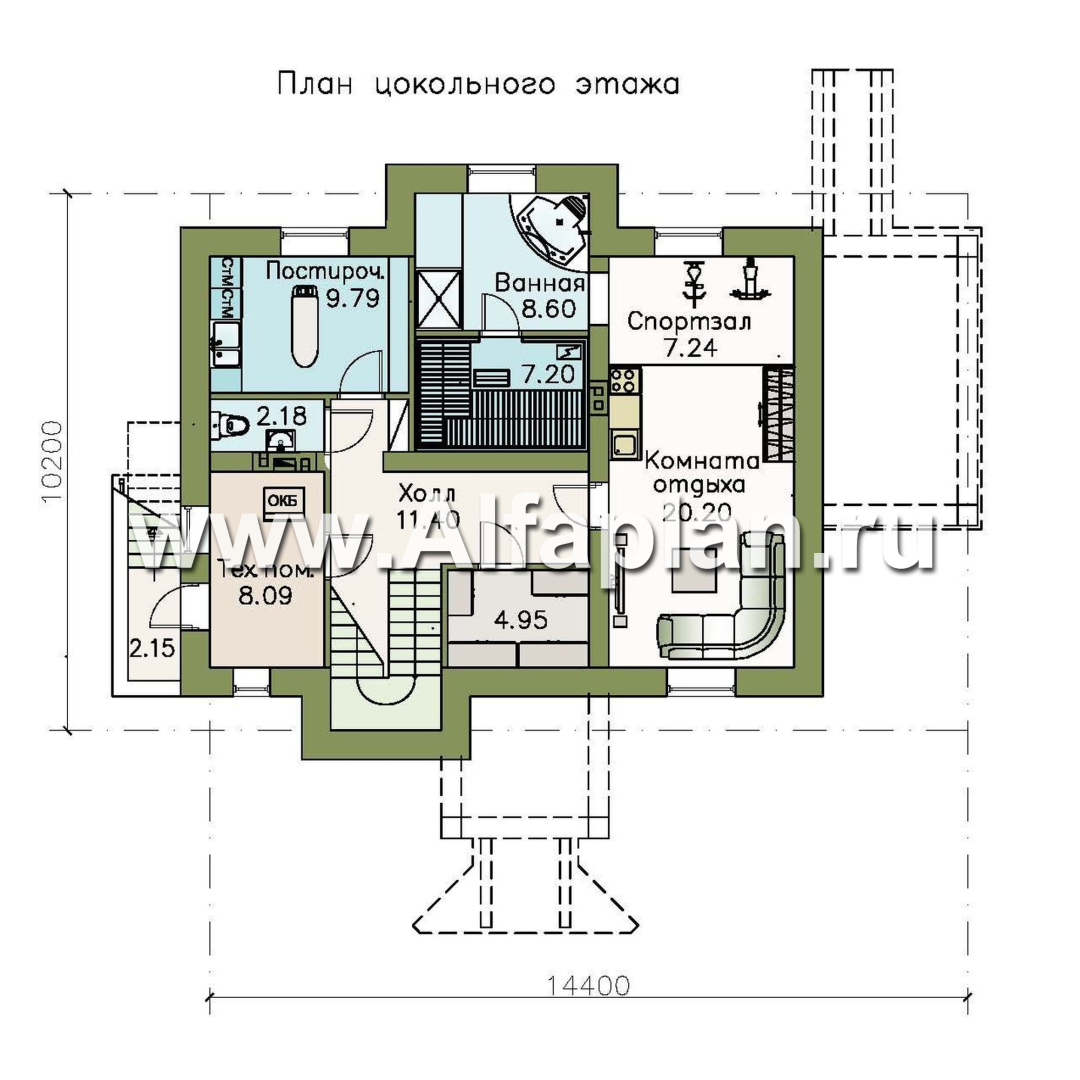 Проекты домов Альфаплан - «Разумовский» - элегантный коттедж с цоколем - план проекта №1