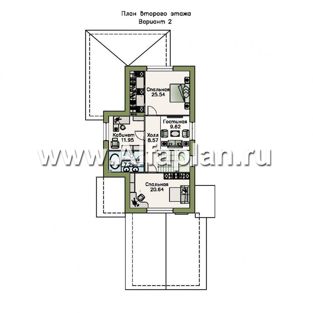 «Роза ветров» - проект двухэтажного коттеджа из газобетона, с террасой, с летней кухней, навес на 2 авто - план дома