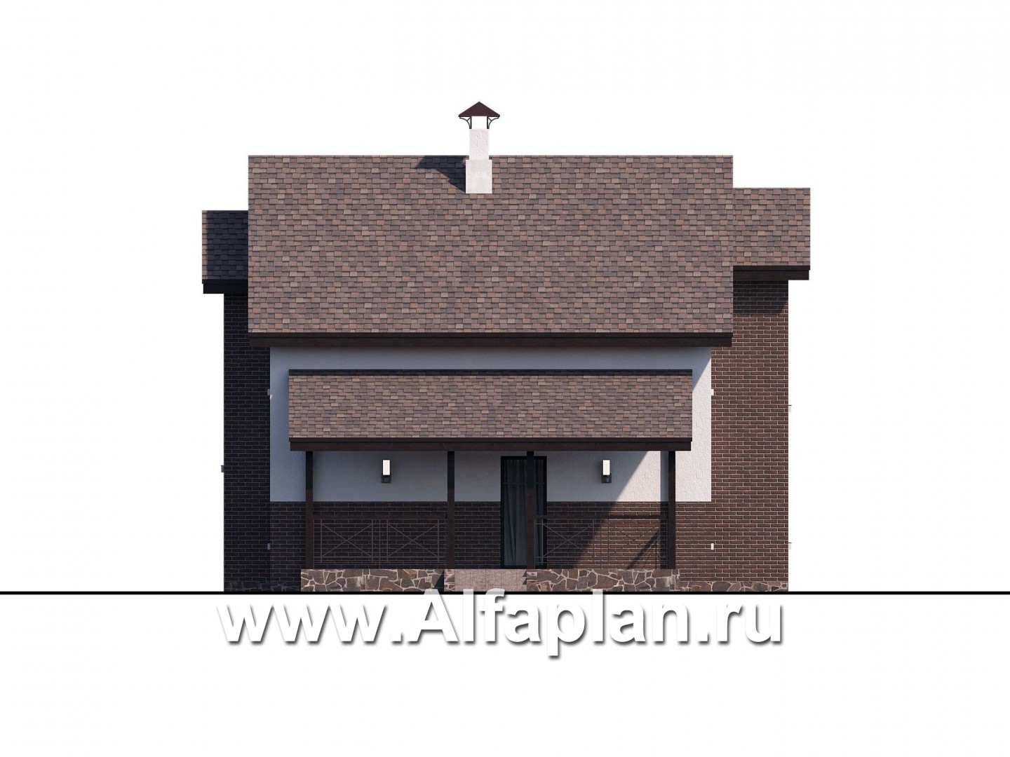 «Аспект» - проект коттеджа с мансардой, кабинет на 1 эт и терраса, с навесом на 1 авто, с двускатной кровлей - фасад дома