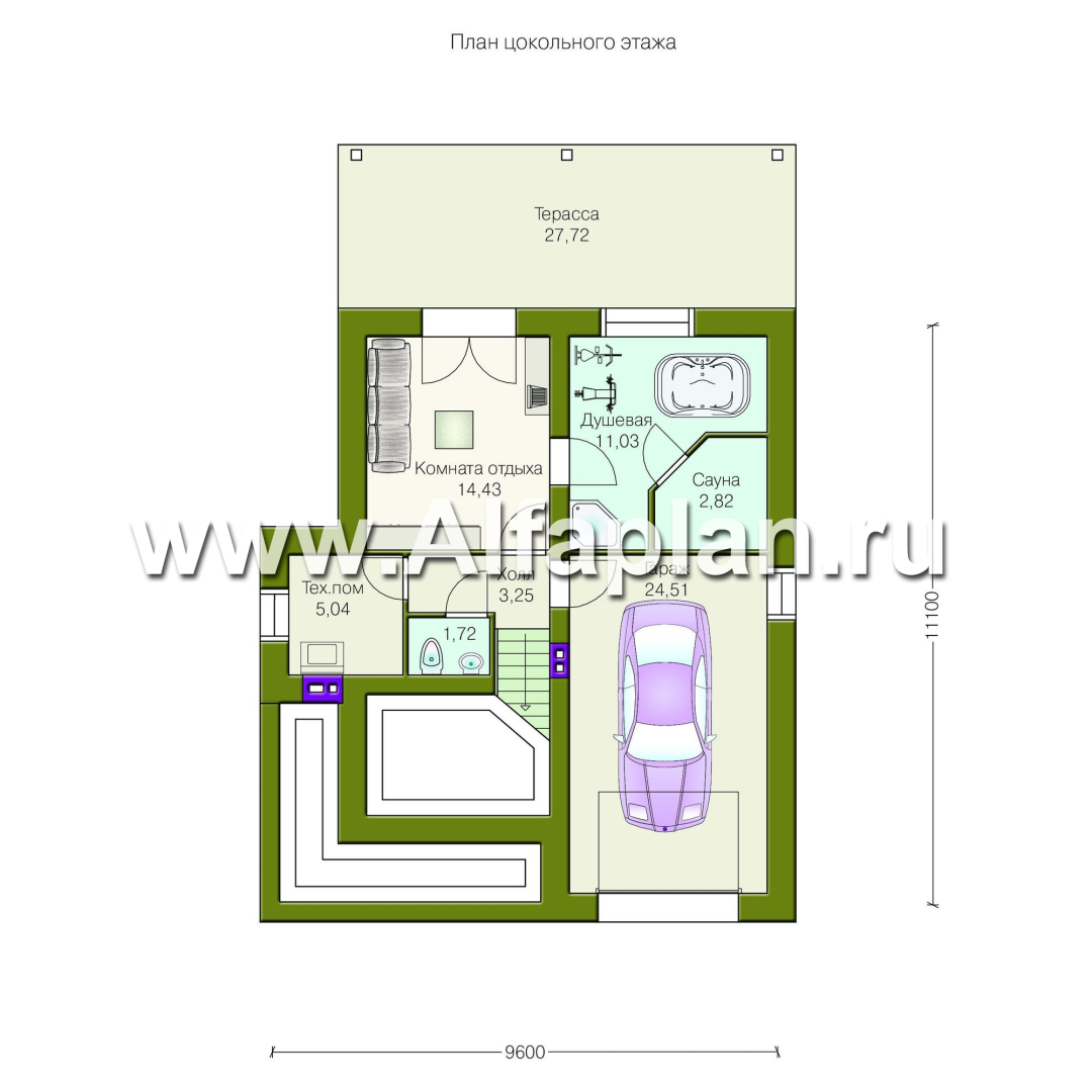 Проект трехэтажного дома из газобетона «Индиго», с гаражом в цоколе - план дома