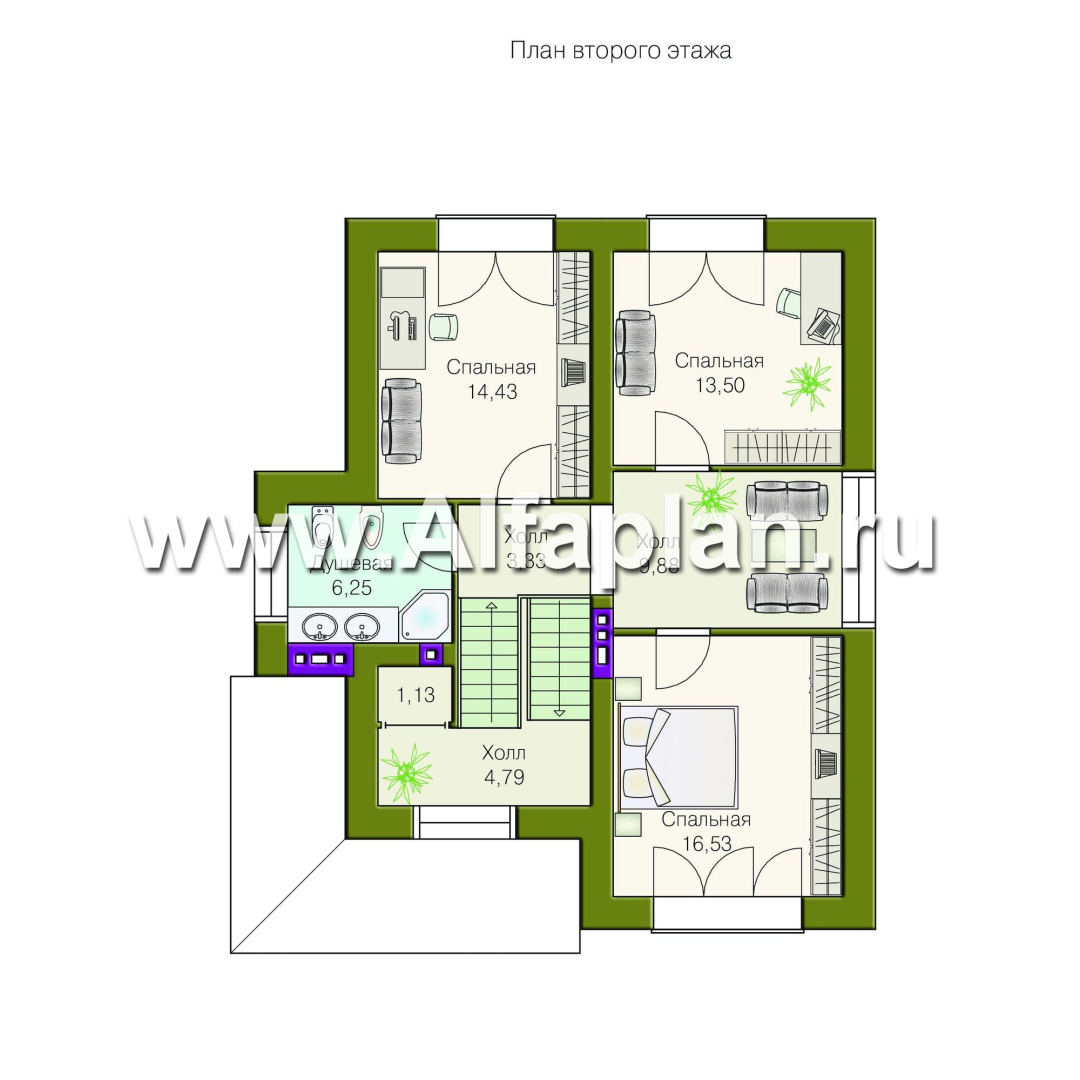 Проект трехэтажного дома из газобетона «Индиго», с гаражом в цоколе - план дома