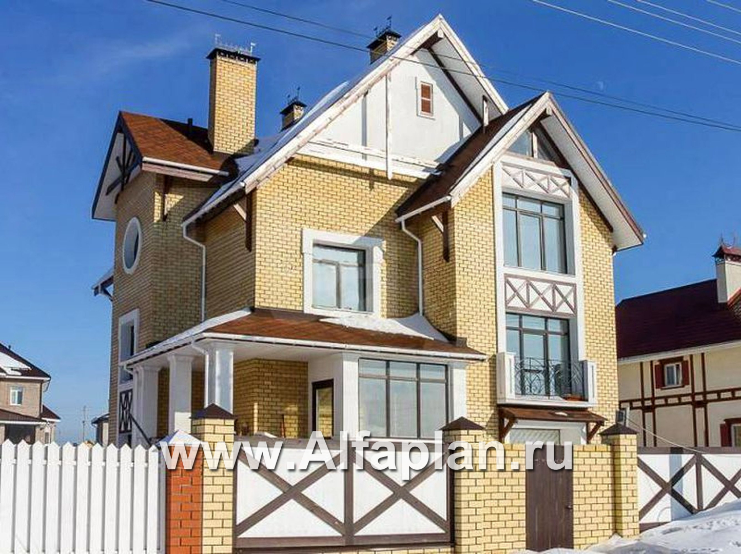 Проект трехэтажного дома из газобетона «Индиго», с гаражом в цоколе - основное изображение