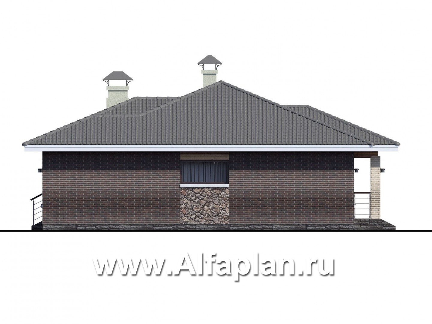 Проекты домов Альфаплан - «Леда» - одноэтажный дом с четырьмя комнатами и террасой - изображение фасада №2