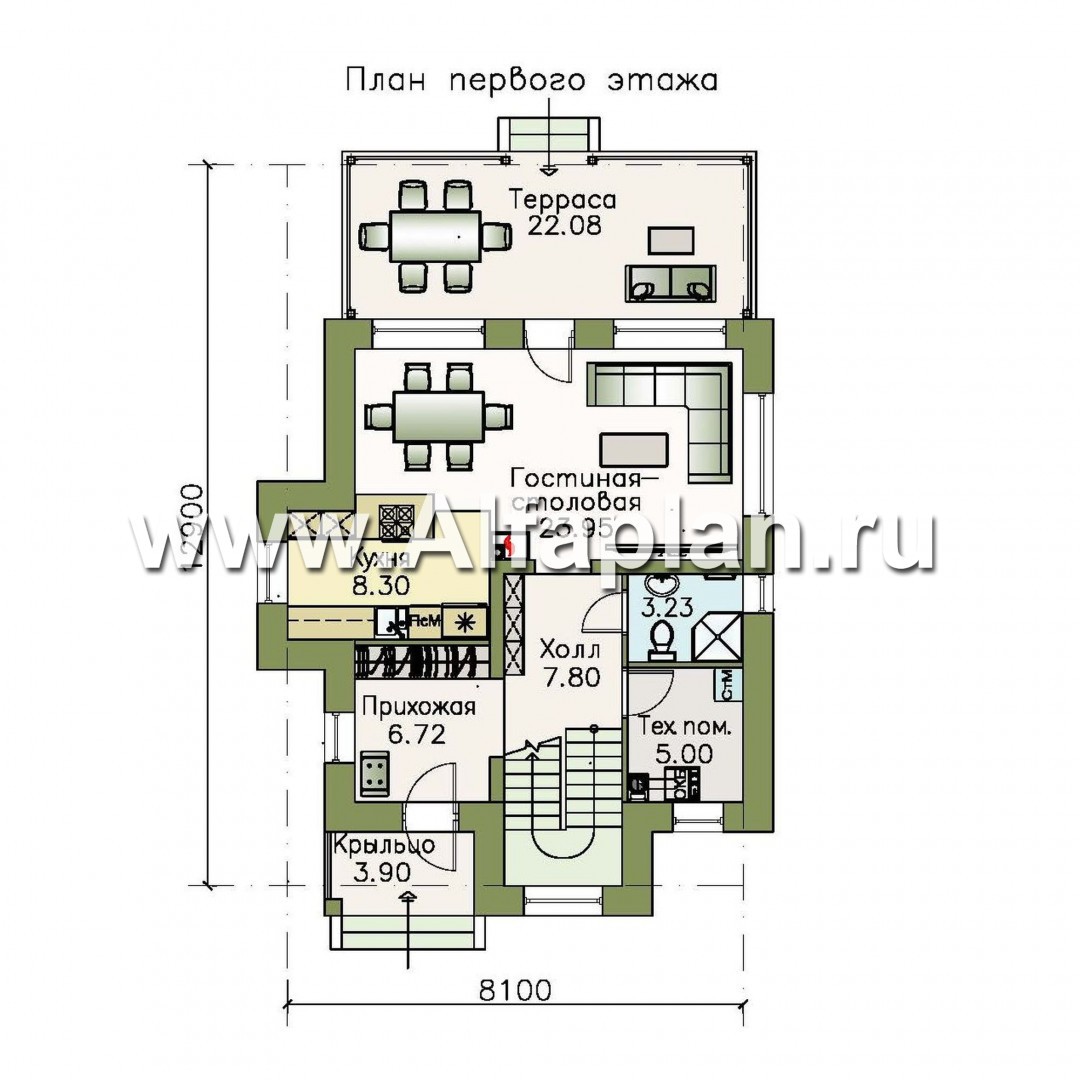 Проекты домов Альфаплан - «Рациональ» - компактный коттедж с плоской кровлей - изображение плана проекта №1