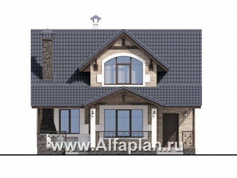 Проекты домов Альфаплан - "Отдых" - проект дома для дачи с мансардой и большой террасой - превью фасада №1