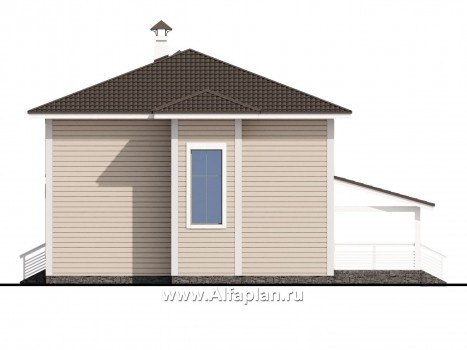 «АльфаВУД» - проект двухэтажного дома из дерева, из клееного бруса, с навесом для авто - превью фасада дома