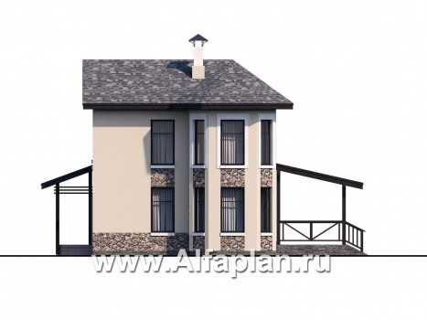 «Озерный» - проект каркасного дома с эркером и с террасой, дача, дом для отдыха - превью фасада дома